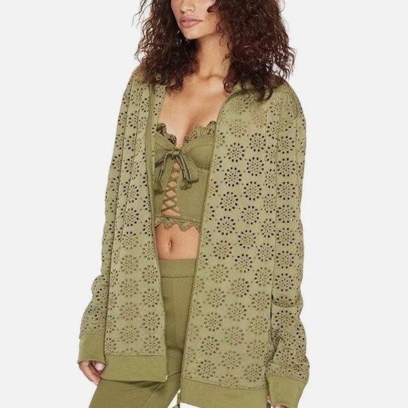 Fenty PUMA by Rihanna Olive Green Zip Up Embroidered Edge Jacket Size Small $240 - Picture 1 of 10
